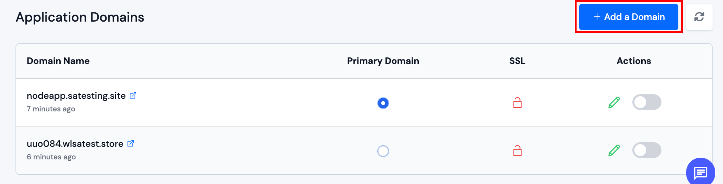 Add domain button