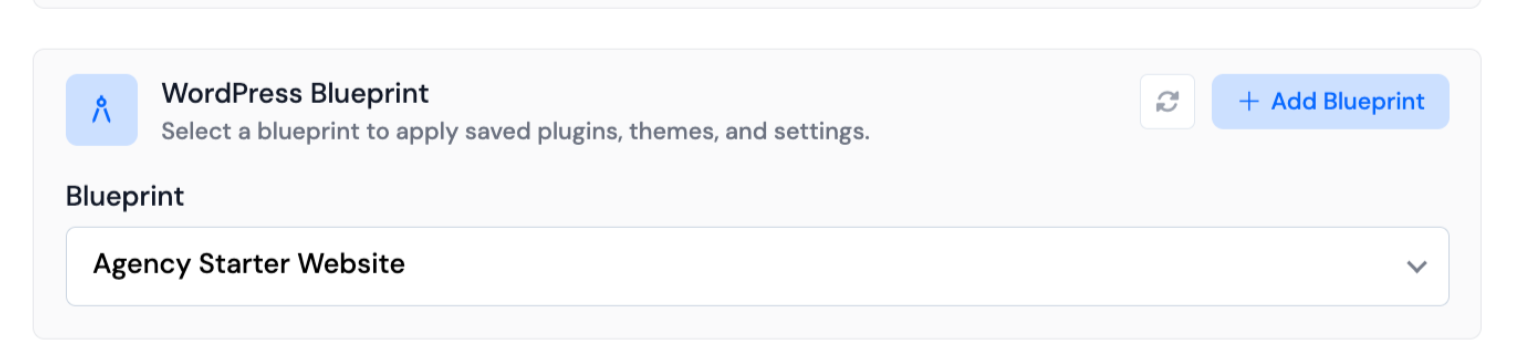 WordPress Blueprint section on create form