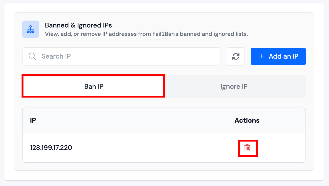 Managing Ban IP Addresses