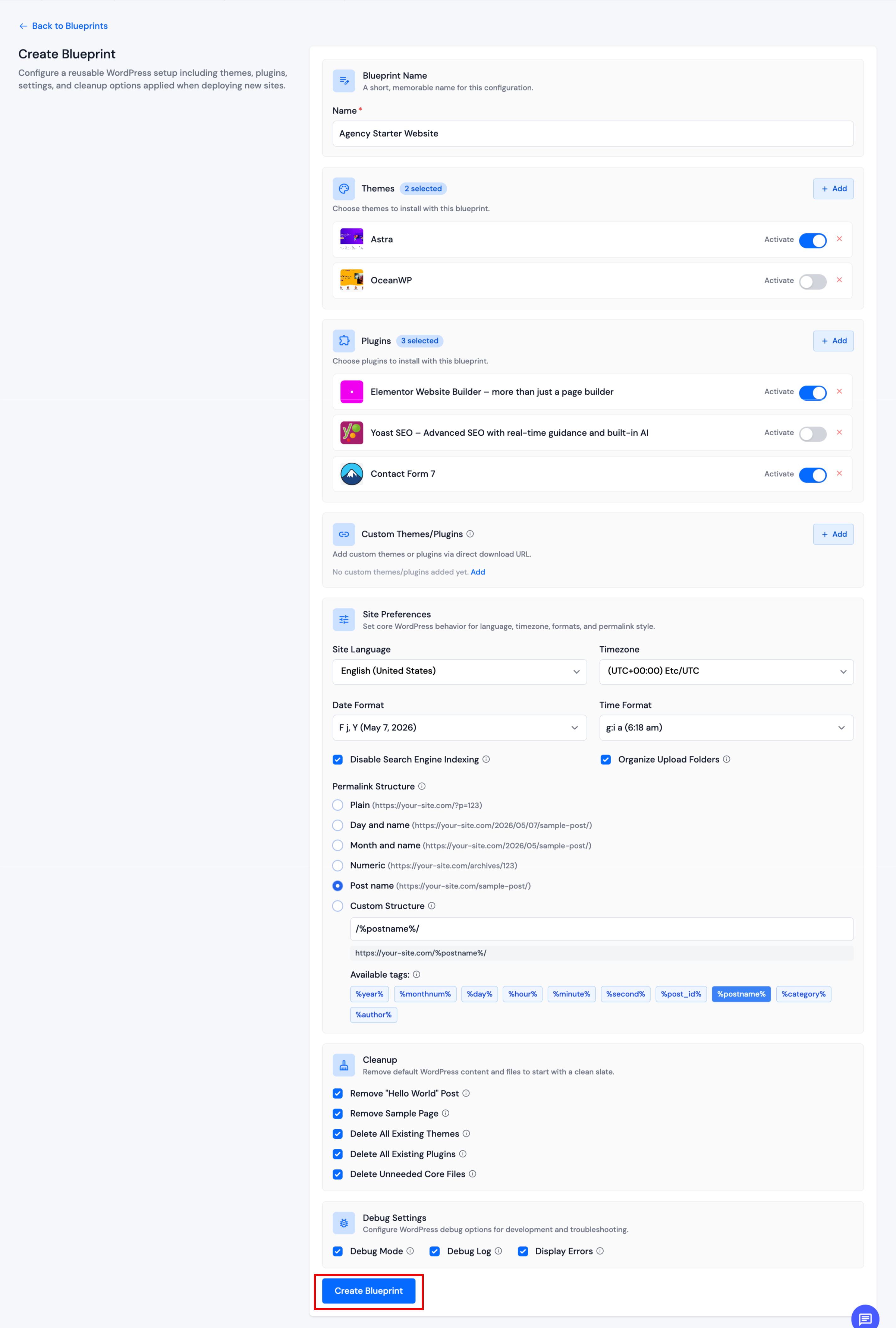 Create blueprint form