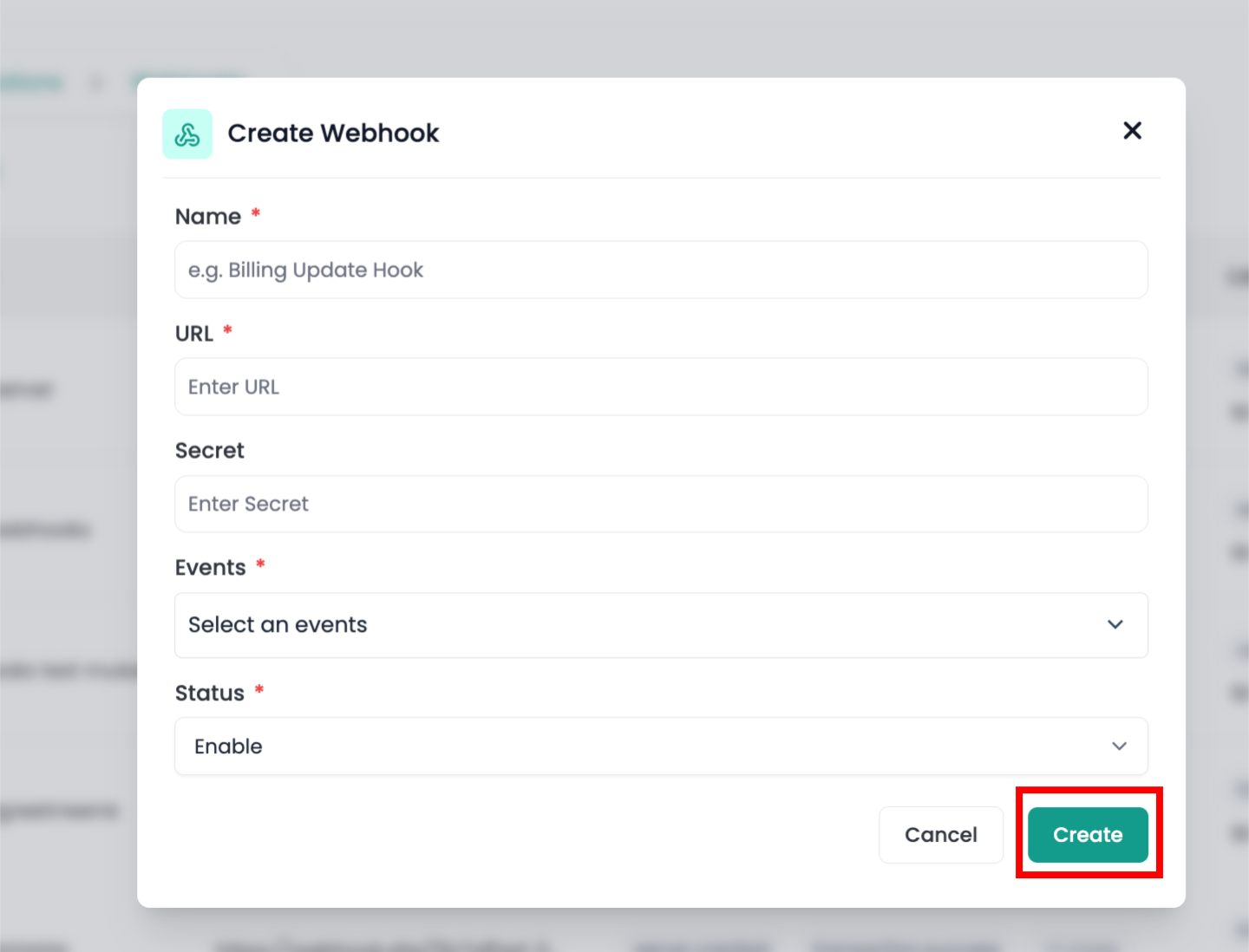 Create Webhook Form