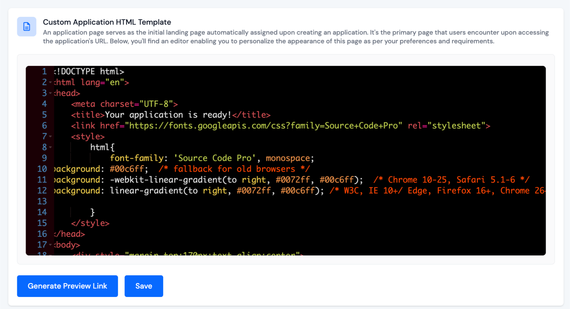 Custom Application HTML Template