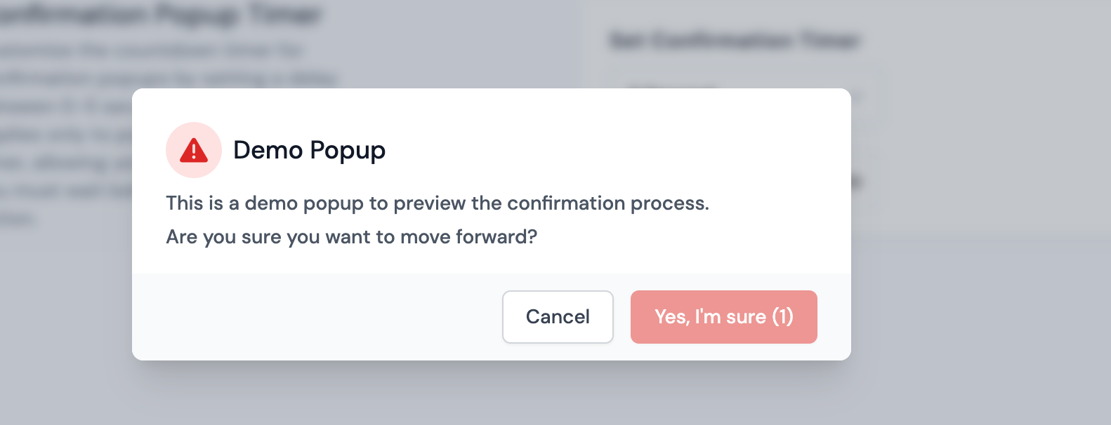 Confirmation Popup Timer Demo
