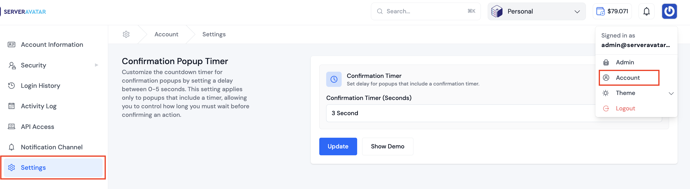 Go to Account Settings