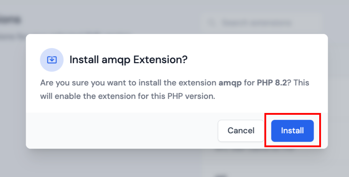 Install PHP extension modal