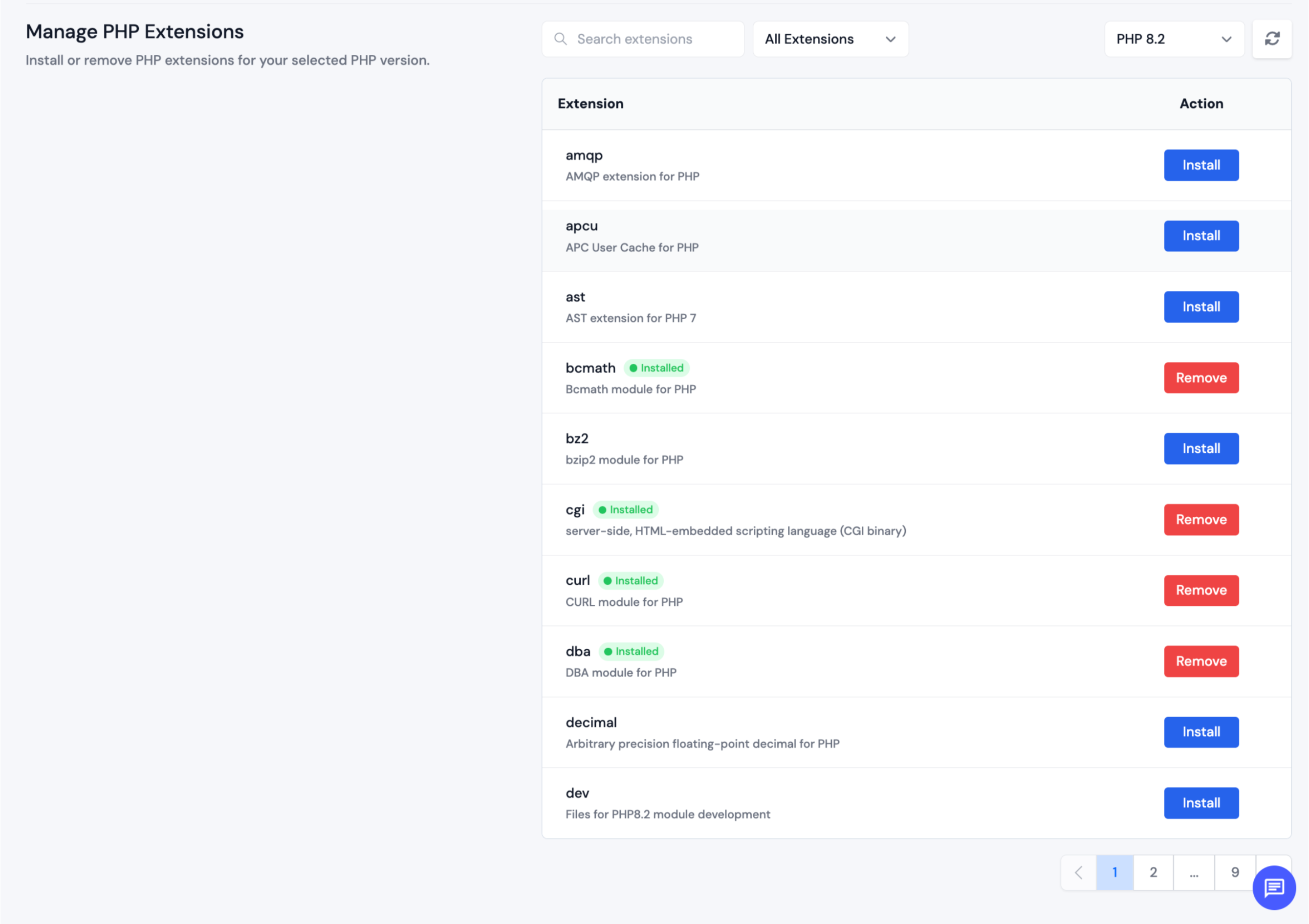 Manage PHP Extensions list
