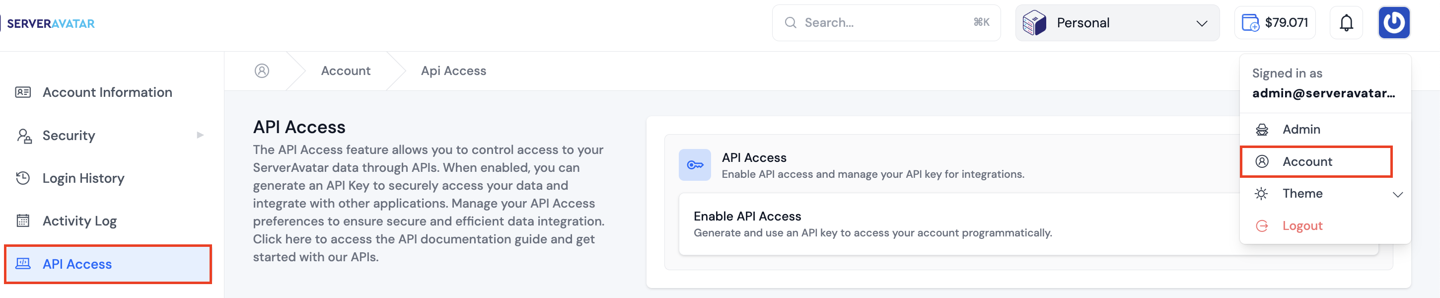 Update Account Information Option