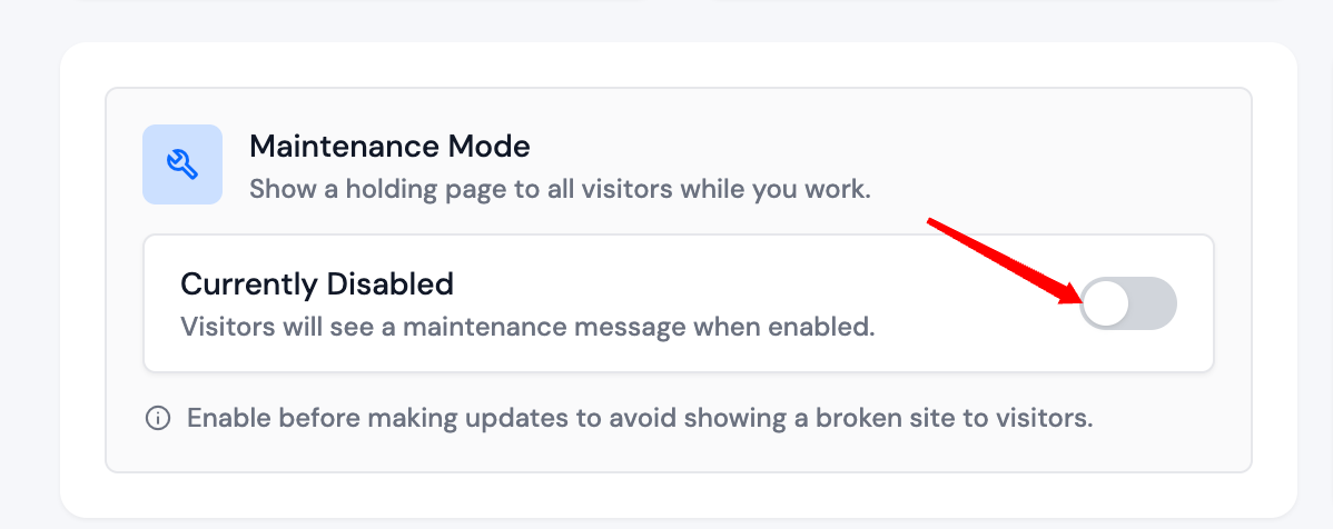 Overview maintenance mode toggle