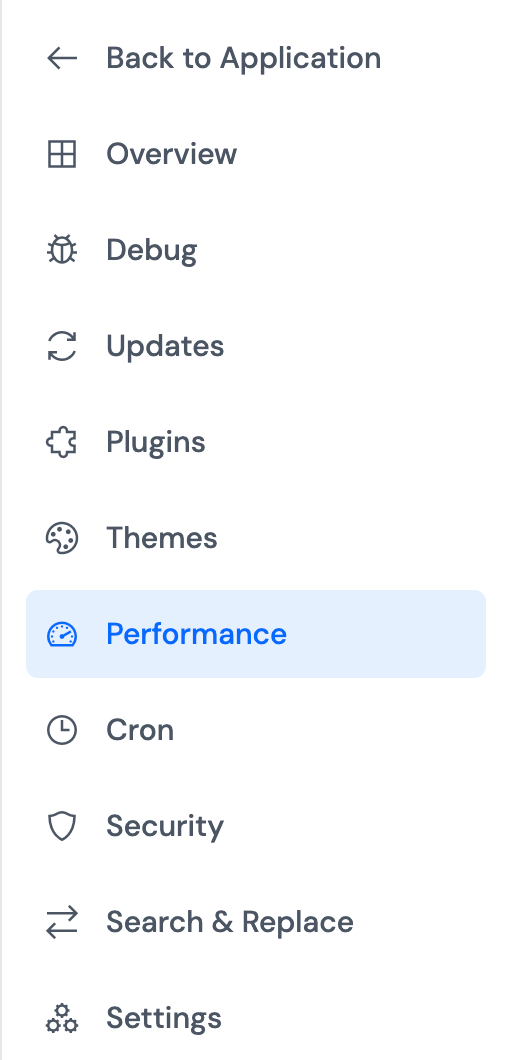 WP Toolkit Performance page
