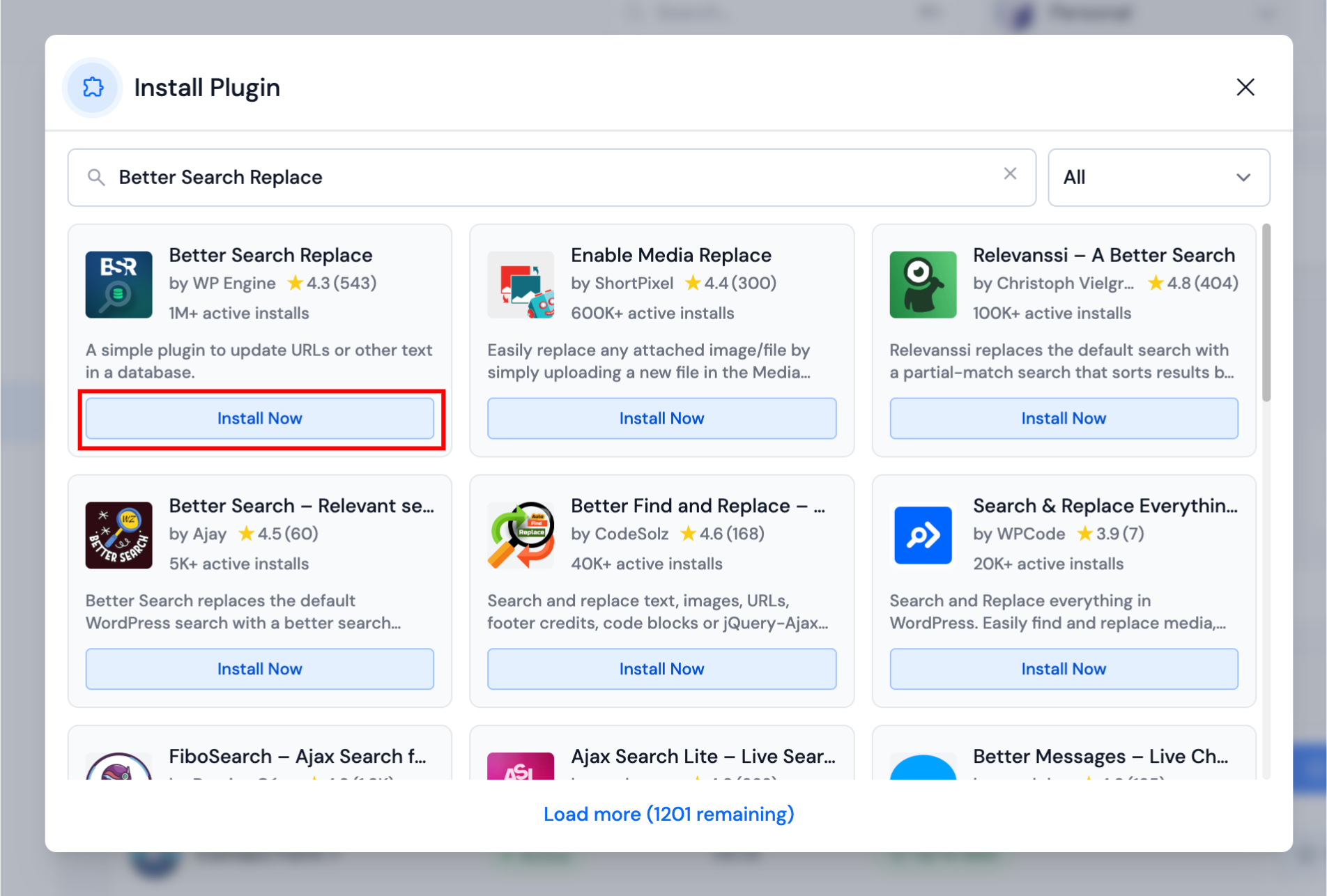Install Plugin modal