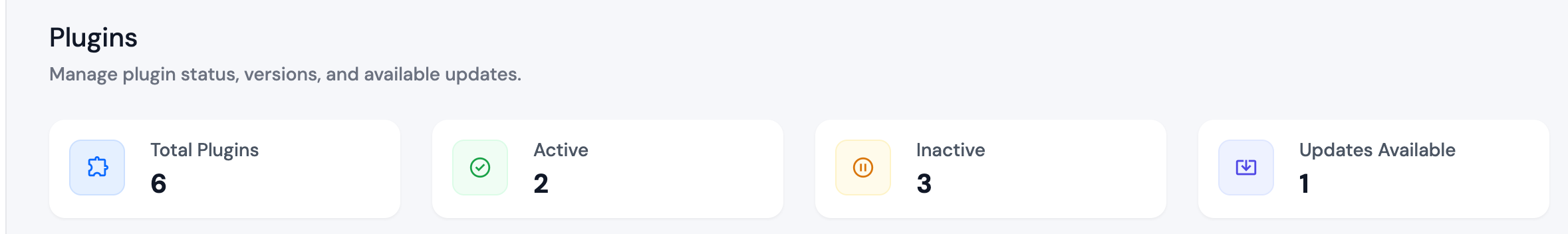 Plugins summary cards