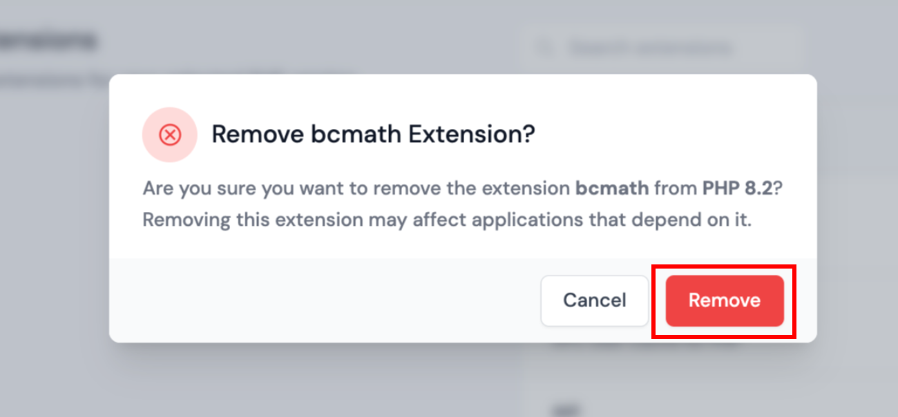 Remove PHP extension Modal