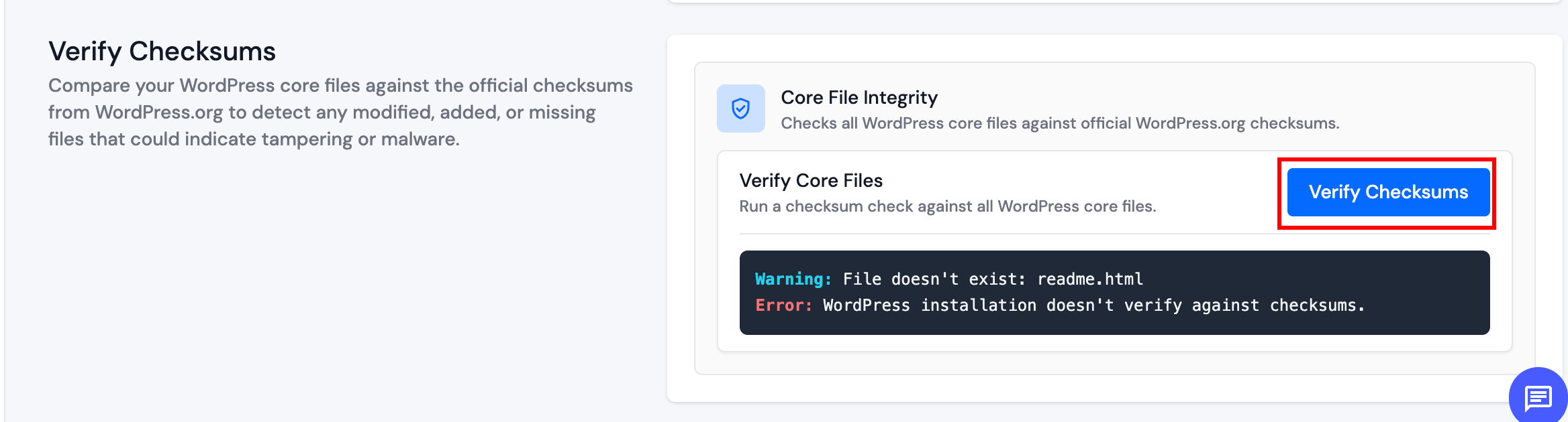 Verify Checksums section