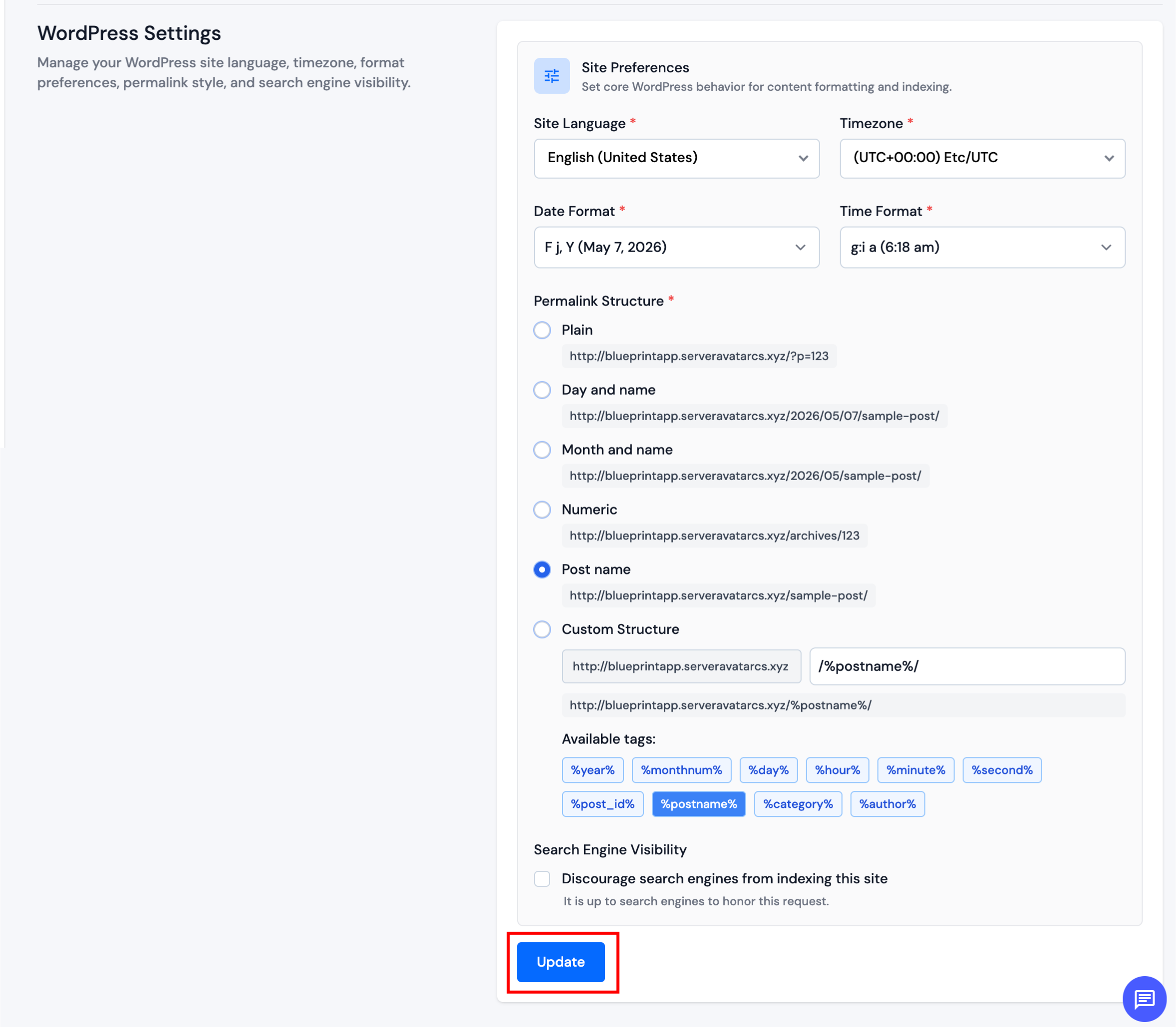 Save site settings