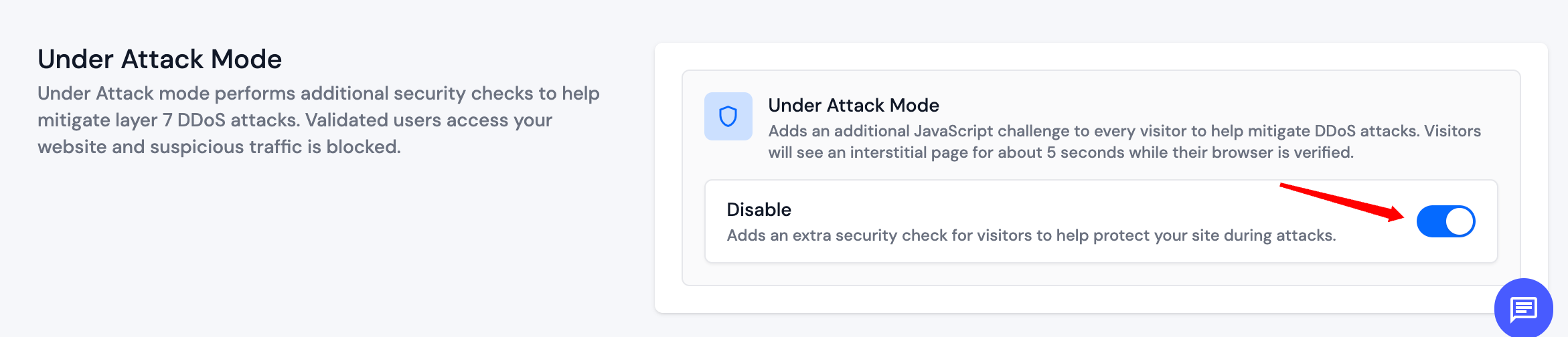 Under Attack Mode Toggle