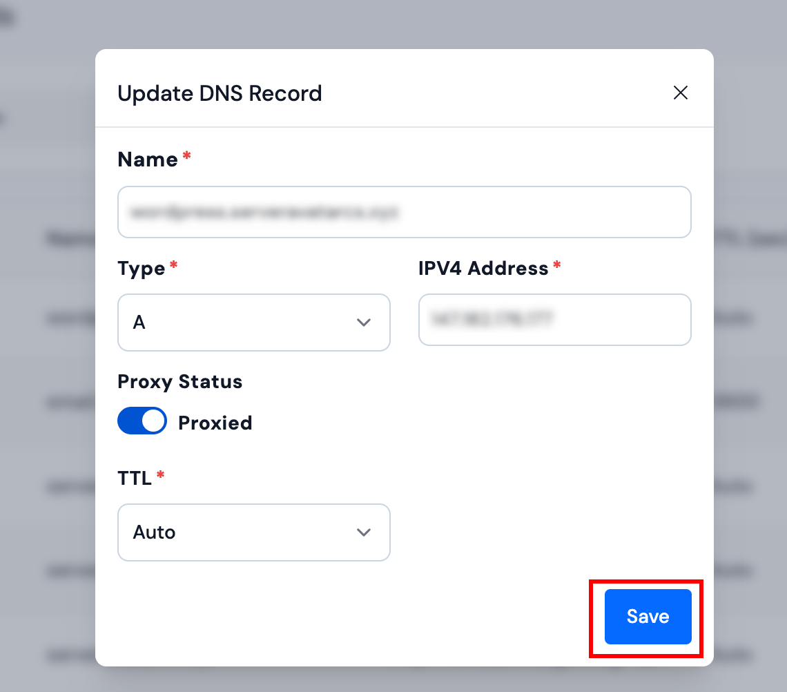 Update DNS Record Modal