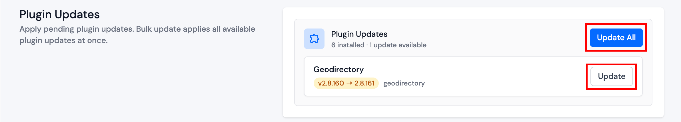Plugin Updates section